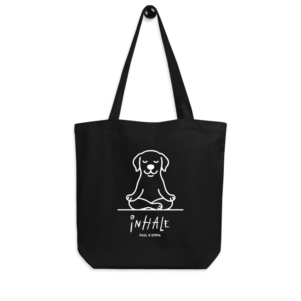 EXHALE INHALE Bio-Tote Bag Schwarz – Yoga Labrador