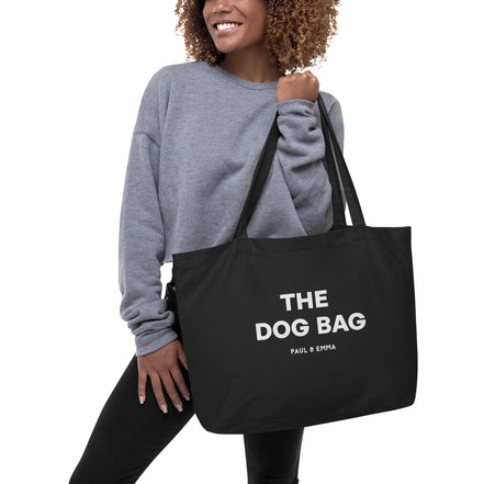 "Schwarze Hundetasche aus Bio-Baumwolle mit weißem Paul Emma Logo - The Dog Bag für Hundebesitzer"